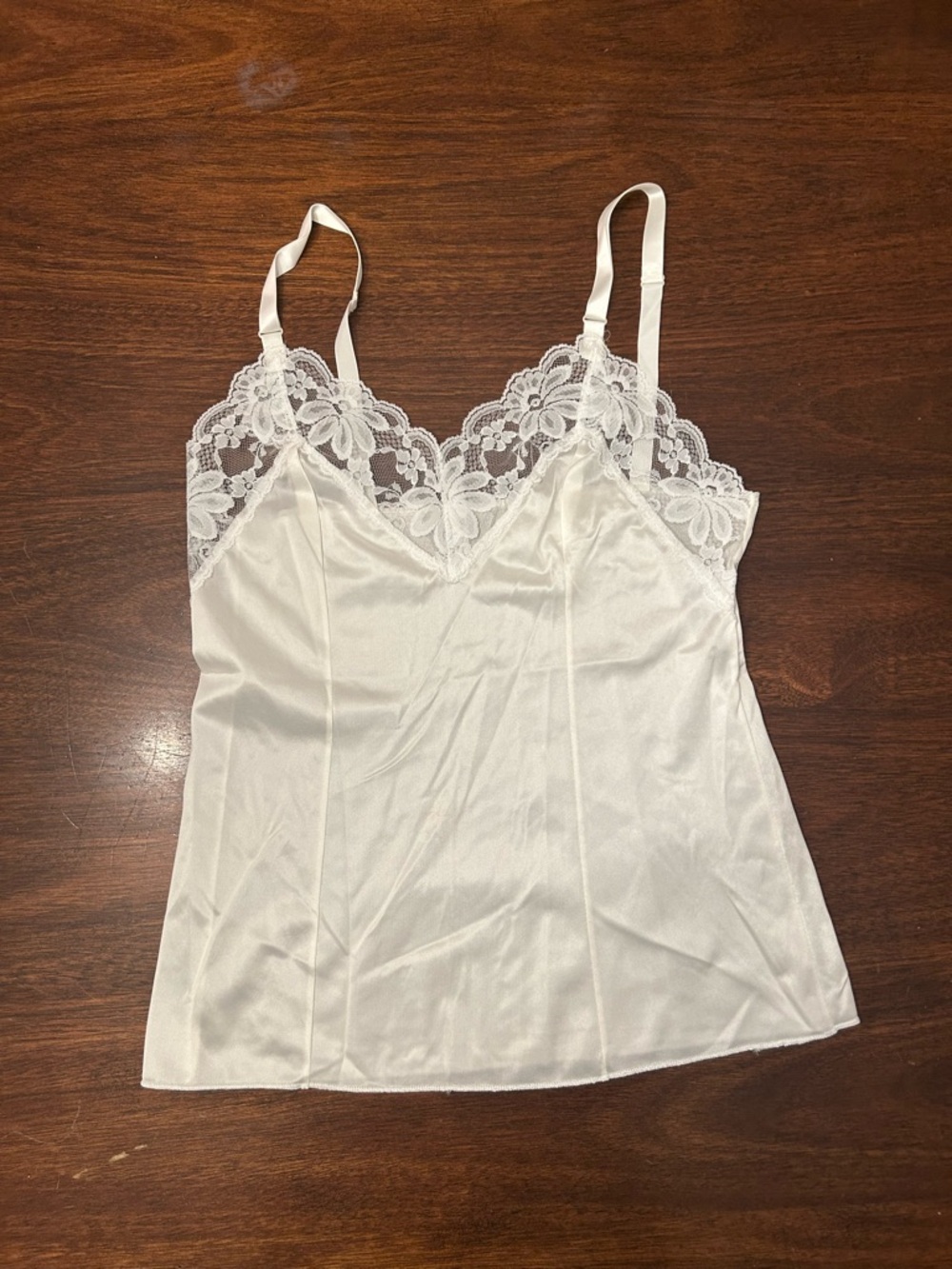 Vintage 1970s Lace Trim Satin Camisole - White